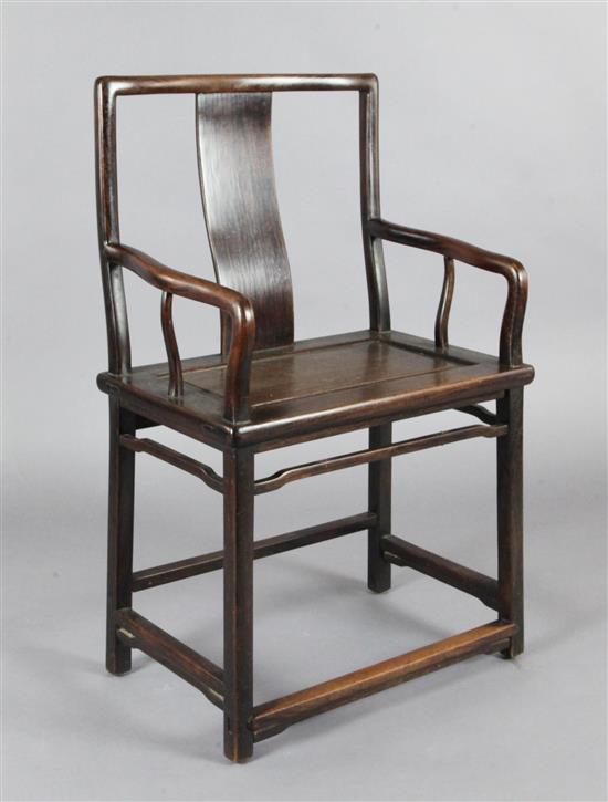 A Chinese huanghuali open armchair, 18th century,